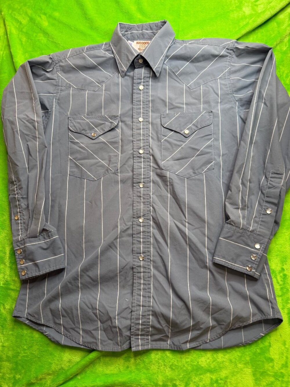 Vtg Ruddock Shirts Gray Pinstripe Pearl Snap Western 16/34 USA